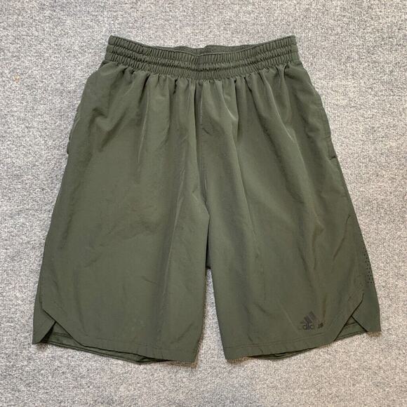 Adidas Shorts Mens M Forest Green Drawstring Elastic Waist Band Pockets Training - Picture 2 of 12